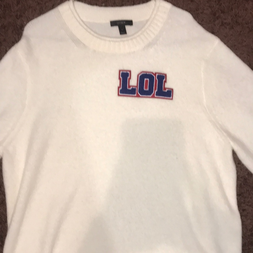 J crew white lol sweater